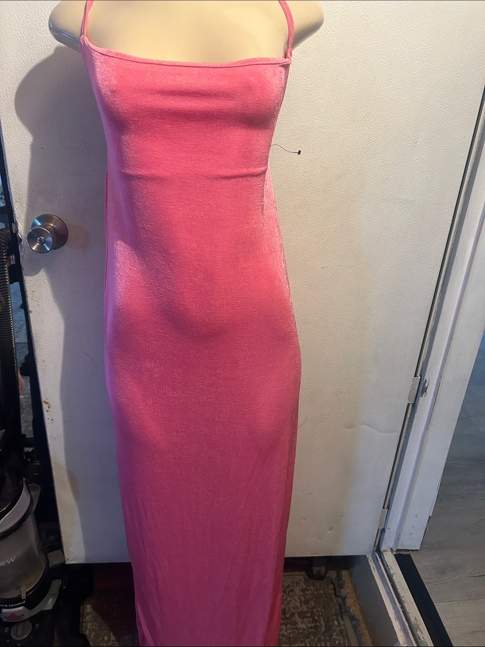 Slim Pink Slip Maxi Dress with Spaghetti Straps
